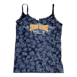 Iron Horse Saloon Women Tank Top S Black Rose Design 100% Cotton Sleeveless Cami